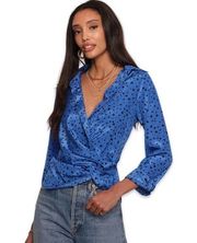 Heartloom women's Danes blue and black long sleeve surplice neck small blouse