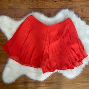 Solid Orange Pleated Flowy Shorts