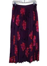 A New Day Purple Floral Rose Print  Pleated Skirt Size Large