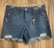 Express Dark Wash Mid Rise Covered Button Fly Boyfriend Jean Shorts 10 NWT