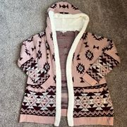 No Boundaries Pink Burgundy And White Fleece Wrap Cardigan