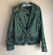 Karen Kane Turquoise Blue Green Velvet Jacket Embroidery Detail Size 6 western