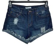 Adam Levine JRS SZ 5/6 Cufffed Jean Shorts Distressed Rips Frayed Hems Mid-Rise