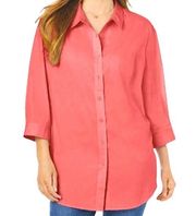 New  3/4 Sleeve Button Down Shirt Coral Size 14W