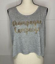 Bella Canvas “Champagne Campaign” Gray Crop Tank Top L/XL Glitter EUC