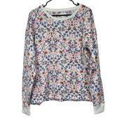 Lauren Conrad White Floral Print Long Sleeve Pajama Top Size L