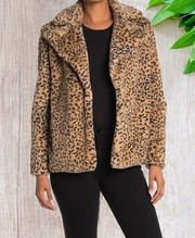 Kendall & Kylie Faux Fur Animal Print Jacket in Natural Large Regular