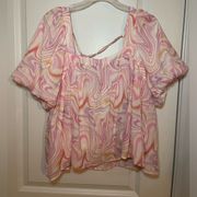 🌙VGUC  Retro Print Swirl Puff Sleeve Baby Doll Top Size L