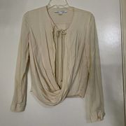 Diane von furstenberg silk ivory beige drape front long sleeve blouse size us 4