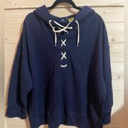Polo Ralph Lauren Lace-Up Fleece Hoodie Blue Women's Size XS/S