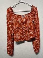 Red Orange Floral Blouse