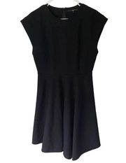 Tibi Black Dress 6 Cap Sleeve Knee Length Career Pleated