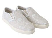 Dolce & Gabbana White Leather Lace Slip On Loafers Sneakers