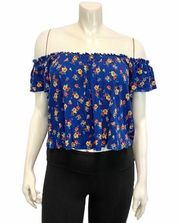 Society Girl Blue Floral Off Shoulder Top