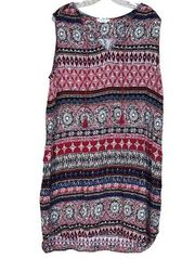 Beach Lunch Lounge Dress Sz XXL Sleeveless Paisley Stripe Boho Tassel Rayon Red