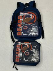 Football Chicago Bears Navy Blue Glitter School Travel Backpack & Lunch Bag