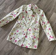 LOFT by Ann Taylor green and pink apple & pear trench coat size medium