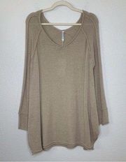 NWT Monoreno Taupe Inside Out Seam Contrast Crochet Long Sleeves Sweater