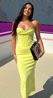 House of CB Lucila Neon Strapless Corset Midi Dress Size M NWOT