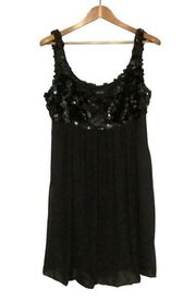 R&M Richards Black Sequin Trim‎ Chiffon Draped Sleeveless NWOT size 14