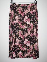 Black Label By Evan Picone XL Women's Floral Skirt Stretch Mid Rise Midi Skirt