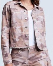 NEW L'AGENCE Janice Crop Jean Jacket in Pink Camo