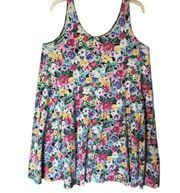 Vintage 90s Sleevelees A Line Floral Wildflower Swing Dress with Pockets large