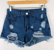 Boohoo Distressed Denim Shorts Blue Medium Wash