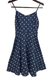 Blue White Polka Dot Sleeveless Fit & Flare Swing Dress Women's S