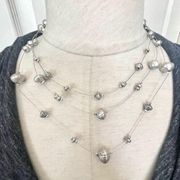 Chicos multi strand silver tone beaded wire necklace