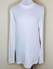 T-Shirt Dress LARGE TALL White Long Sleeve Mock Neck Minimalist Pullover