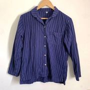 Uniqlo Lightweight Flannel Stripe Button Down Shirt Navy size S