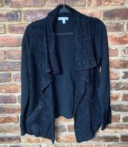 Olivia Sky Black Open Front Cardigan Sweater Women's Size Medium