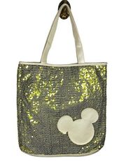 Mickey Mouse Ears Sequin Tote Bag Green Cream NWT FLAW