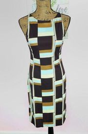 Kenneth Cole Retro Print Sleeveless Sheath Dress Brown Multi Small