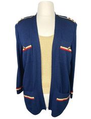 Vintage St. John Sportswear by Marie Gray Navy Blue Santana Knit Nautical Cardi