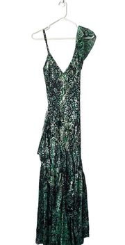 🆕 ALICE + OLIVIA Emerald Green Shanel Animal Print Maxi Dress Sz 4