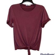 Hanger 55 Women’s Burgundy Short Sleeve Tie Front Top Size Small