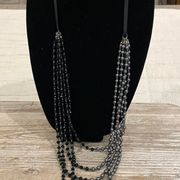 Lane Bryant Black Gray Beaded Multi Strand Statement Necklace