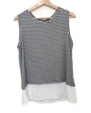 Tahari Striped Tank Top Womens‎ Size L Layered Mixed Media Gray White