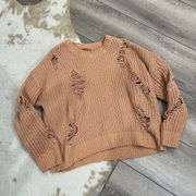 POL tan distressed ripped chenille pullover sweater