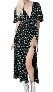 Wildfox Floral Flutter Wrap Dress in Black Size Small NWOT