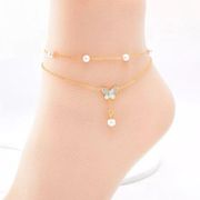 Butterfly Gold Plated Stainless Steel Double Layer Anklet