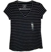 Maison Jules Black White Stripes Short Sleeve Basic T-Shirt XS New