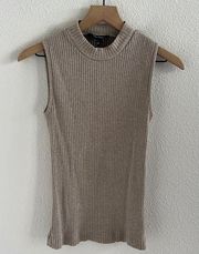 Club Monaco High Neck Ribbed Neutral Tank Top Shirt Blouse Small