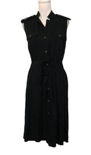 NWOT Black Sleeveless Button Up Midi Shirt Dress