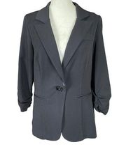 Maurices women’s medium one button black blazer with cinched sleeves flattering