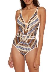 Becca One-Piece Swimsuit Driftwoold Crochet Size XS New w/Tag Retail $118