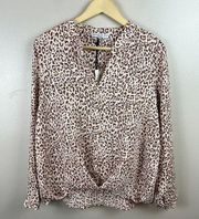 Current Air Leopard Print Blouse Size Medium Pink Brown Neutral Long Sleeve Work