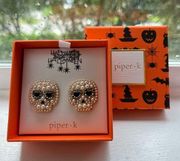 Piper K Skull Black and White Pearl Earrings Halloween